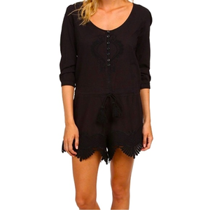 Rip Curl Black Lace‎ Trimmed button Front Shorts Romper S